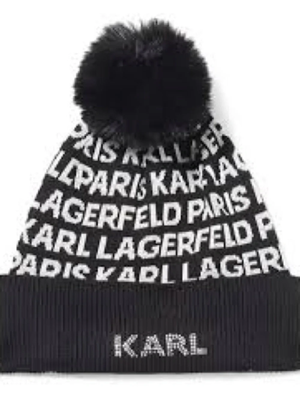 NEW Karl Lagerfeld Black Knit Beanie & Gloves with Crystal 'KARL' Accent SET 🖤